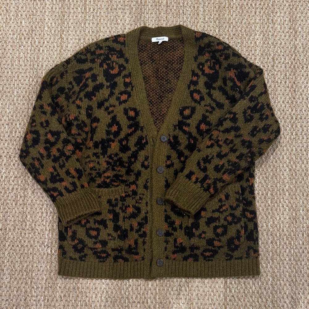 Madewell Leopard Print Cardigan in Olive and Black
